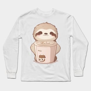 cute sloth with coffee Long Sleeve T-Shirt